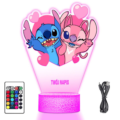 LAMPKA NOCNA LED 3D LILO I STICH ANGEL prezent dziecka URODZINY statuetka