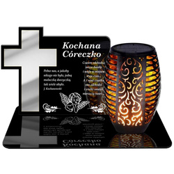 ZNICZ SOLARNY LED WIECZNY PODSTAWKA NA CMENTARZ GRÓB Krzyż EFEKT PŁOMIENIA  DLA CÓRKI