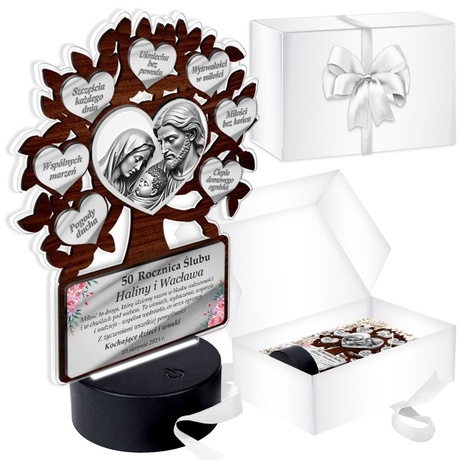 OBRAZ LED Prezent na Rocznicę Ślubu DRZEWKO SZCZĘŚCIA 10 25 30 40 50 GRAWER