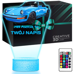 LAMPKA NOCNA LED 3D AUTO Porsche 911 z 1983 prezent dla dziecka URODZINY statuetka + pilot