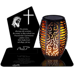 ZNICZ SOLARNY LED WIECZNY PODSTAWKA NA CMENTARZ GRÓB Krzyż EFEKT PŁOMIENIA