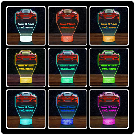 LAMPKA NOCNA LED 3D AUTO FERRARI F8 prezent dla dziecka URODZINY statuetka + pilot