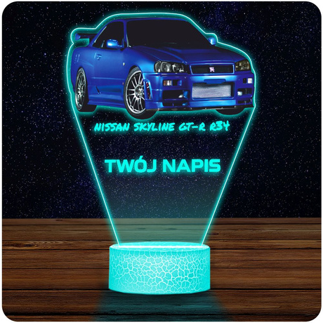 LAMPKA NOCNA LED 3D AUTO Nissan Skyline GT-R R34 prezent dla dziecka URODZINY statuetka + pilot