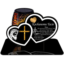 ZNICZ SOLARNY LED WIECZNY PODSTAWKA NA CMENTARZ GRÓB Serce EFEKT PŁOMIENIA DLA TATY