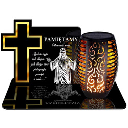 ZNICZ SOLARNY LED WIECZNY PODSTAWKA NA CMENTARZ GRÓB Krzyż EFEKT PŁOMIENIA