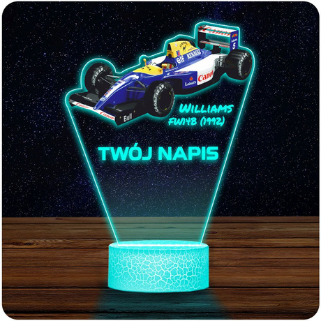 LAMPKA NOCNA LED 3D auto Williams FW14B bolid F1 prezent dla dziecka URODZINY statuetka + pilot
