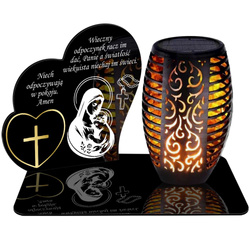 ZNICZ SOLARNY LED WIECZNY PODSTAWKA NA CMENTARZ GRÓB Serce EFEKT PŁOMIENIA