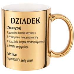 KUBEK DLA DZIADKA ZŁOTY SUPER DZIADEK ZŁOTA RĄCZKA NA PREZENT NA HERBATĘ KAWĘ