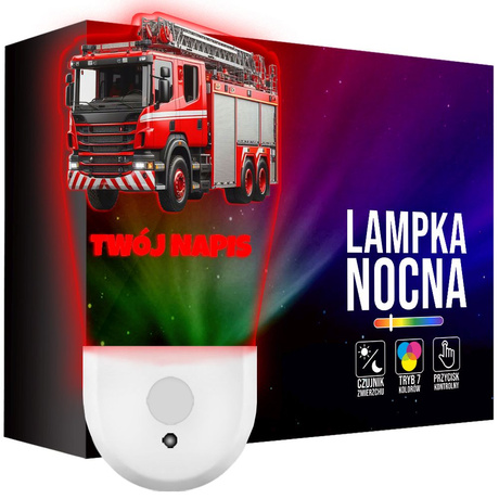 Lampka Nocna LED dla Dziecka Wóz Strażacki kontaktu gniazdka CZUJNIK