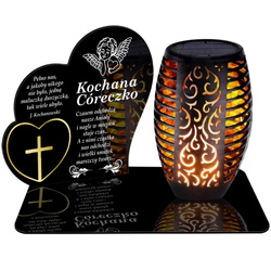 ZNICZ SOLARNY LED WIECZNY PODSTAWKA NA CMENTARZ GRÓB Serce EFEKT PŁOMIENIA DLA CÓRKI