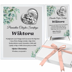 PREZENT na CHRZEST ŚWIĘTY PAMIĄTKA CHRZTU SREBRNY ANIOŁEK OBRAZEK + PUDEŁKO