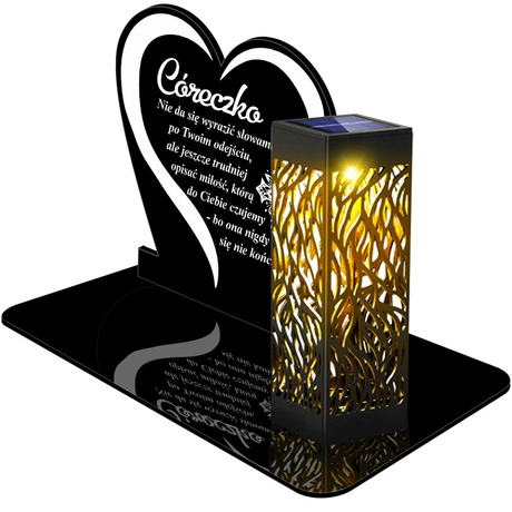 ZNICZ SOLARNY LED WIECZNY PODSTAWKA NA CMENTARZ GRÓB lampka Napis Serce 3D DLA CÓRKI