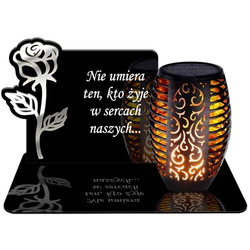 ZNICZ SOLARNY LED WIECZNY PODSTAWKA NA CMENTARZ GRÓB Róża EFEKT PŁOMIENIA