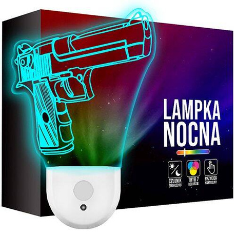 Lampka Nocna LED dla Dzieci PISTOLET REWOLWER do kontaktu gniazdka CZUJNIK