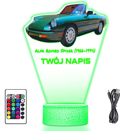 LAMPKA NOCNA LED 3D AUTO Alfa Romeo Spider prezent dla dziecka URODZINY statuetka + pilot