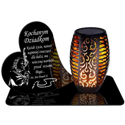 ZNICZ SOLARNY LED WIECZNY PODSTAWKA NA CMENTARZ GRÓB Serce EFEKT PŁOMIENIA