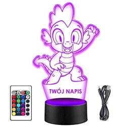 LAMPKA NOCNA LED SMOK SPIKE PONY 3D + PILOT prezent URODZINY statuetka