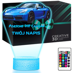 LAMPKA NOCNA LED 3D AUTO Porsche 718 Cayman prezent dla dziecka URODZINY statuetka + pilot