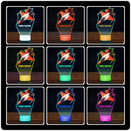 LAMPKA NOCNA LED 3D z imieniem SAMOLOT ODRZUTOWIEC prezent dla dziecka URODZINY statuetka + pilot