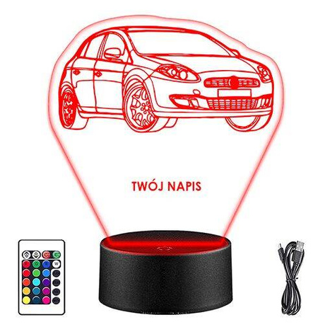 LAMPKA NOCNA LED FIAT BRAVO AUTO 3D + PILOT prezent URODZINY statuetka