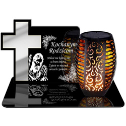 ZNICZ SOLARNY LED WIECZNY PODSTAWKA NA CMENTARZ GRÓB Krzyż EFEKT PŁOMIENIA DLA RODZICÓW