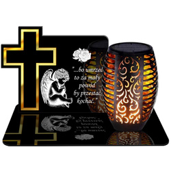 ZNICZ SOLARNY LED WIECZNY PODSTAWKA NA CMENTARZ GRÓB Krzyż EFEKT PŁOMIENIA