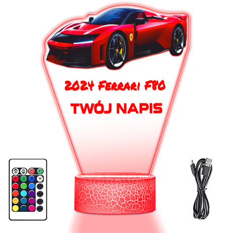 LAMPKA NOCNA LED 3D AUTO FERRARI F80 prezent dla dziecka URODZINY statuetka + pilot