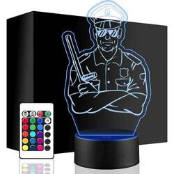 LAMPKA NOCNA LED POLICJANT PISTOLET 3D + PILOT prezent URODZINY statuetka