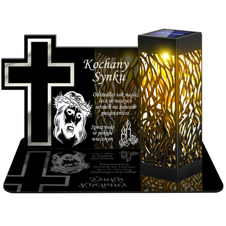 ZNICZ SOLARNY LED WIECZNY PODSTAWKA NA CMENTARZ GRÓB lampka Krzyż 3D DLA SYNA