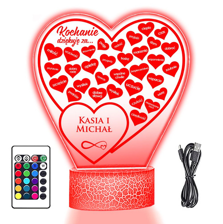 LAMPKA SERCE prezent na WALENTYNKI DLA DZIEWCZYNY chłopaka żony męża NIEGO z personalizacją