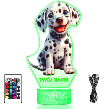 LAMPKA NOCNA LED 3D z imieniem PIESEK DALMATYŃCZYK prezent dla dziecka URODZINY statuetka + pilot