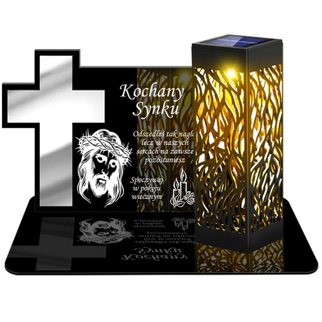 ZNICZ SOLARNY LED WIECZNY PODSTAWKA NA CMENTARZ GRÓB lampka Krzyż 3D DLA SYNA
