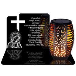 ZNICZ SOLARNY LED WIECZNY PODSTAWKA NA CMENTARZ GRÓB Krzyż EFEKT PŁOMIENIA