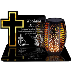 ZNICZ SOLARNY LED WIECZNY PODSTAWKA NA CMENTARZ GRÓB Krzyż EFEKT PŁOMIENIA DLA MAMY