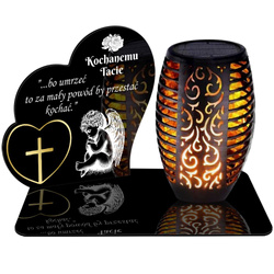 ZNICZ SOLARNY LED WIECZNY PODSTAWKA NA CMENTARZ GRÓB Serce EFEKT PŁOMIENIA DLA TATY