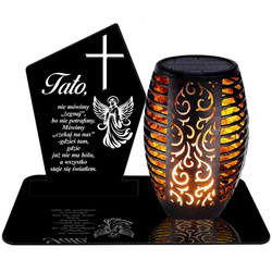 ZNICZ SOLARNY LED WIECZNY PODSTAWKA NA CMENTARZ GRÓB Krzyż EFEKT PŁOMIENIA dla Taty