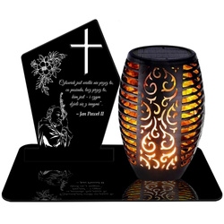 ZNICZ SOLARNY LED WIECZNY PODSTAWKA NA CMENTARZ GRÓB Krzyż EFEKT PŁOMIENIA