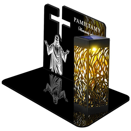 ZNICZ SOLARNY LED WIECZNY PODSTAWKA NA CMENTARZ GRÓB lampka Krzyż 3D 