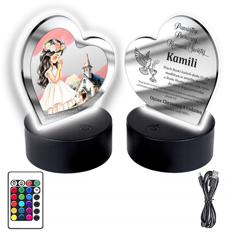 OBRAZEK LED Pamiątka Pierwszej Komunii Świętej Komunia PREZENT na Komunię dla dziewczynki i chłopca