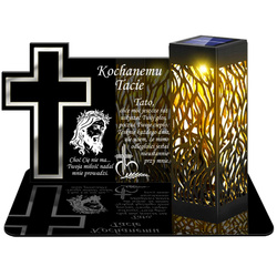 ZNICZ SOLARNY LED WIECZNY PODSTAWKA NA CMENTARZ GRÓB lampka Krzyż 3D DLA TATY