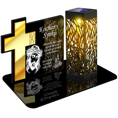 ZNICZ SOLARNY LED WIECZNY PODSTAWKA NA CMENTARZ GRÓB lampka Krzyż 3D DLA SYNA