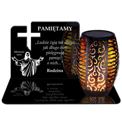 ZNICZ SOLARNY LED WIECZNY PODSTAWKA NA CMENTARZ GRÓB Krzyż EFEKT PŁOMIENIA