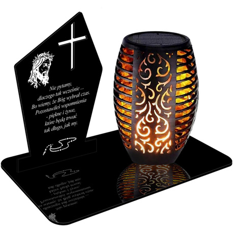 ZNICZ SOLARNY LED WIECZNY PODSTAWKA NA CMENTARZ GRÓB Krzyż EFEKT PŁOMIENIA 