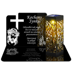 ZNICZ SOLARNY LED WIECZNY PODSTAWKA NA CMENTARZ GRÓB lampka Krzyż 3D DLA SYNA