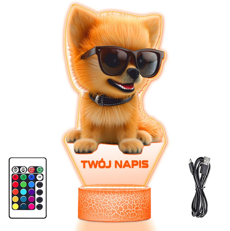 LAMPKA NOCNA LED 3D z imieniem PIESEK POMERANIN prezent dla dziecka URODZINY statuetka + pilot