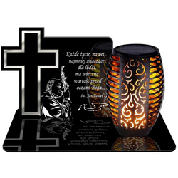 ZNICZ SOLARNY LED WIECZNY PODSTAWKA NA CMENTARZ GRÓB Krzyż EFEKT PŁOMIENIA