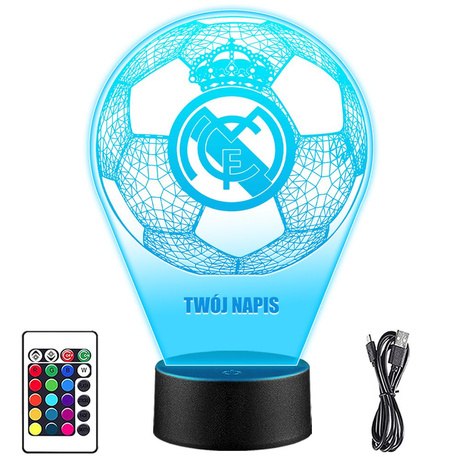 Lampka Nocna 3D LED Real Madryt z Imieniem Prezent dla Dziecka na Święta