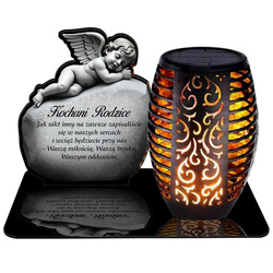 ZNICZ SOLARNY LED WIECZNY PODSTAWKA NA CMENTARZ GRÓB Aniołek EFEKT PŁOMIENIA dla DLA RODZICÓW