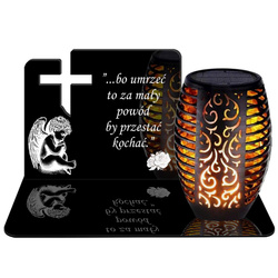 ZNICZ SOLARNY LED WIECZNY PODSTAWKA NA CMENTARZ GRÓB Krzyż EFEKT PŁOMIENIA