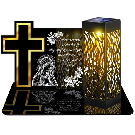 ZNICZ SOLARNY LED WIECZNY PODSTAWKA NA CMENTARZ GRÓB lampka Krzyż 3D